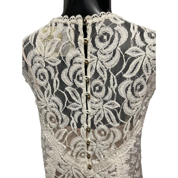 XS Champagne & Strawberry Lace Mini Dress Buttons Lined Ivory Nude Lining - Picture 9 of 11
